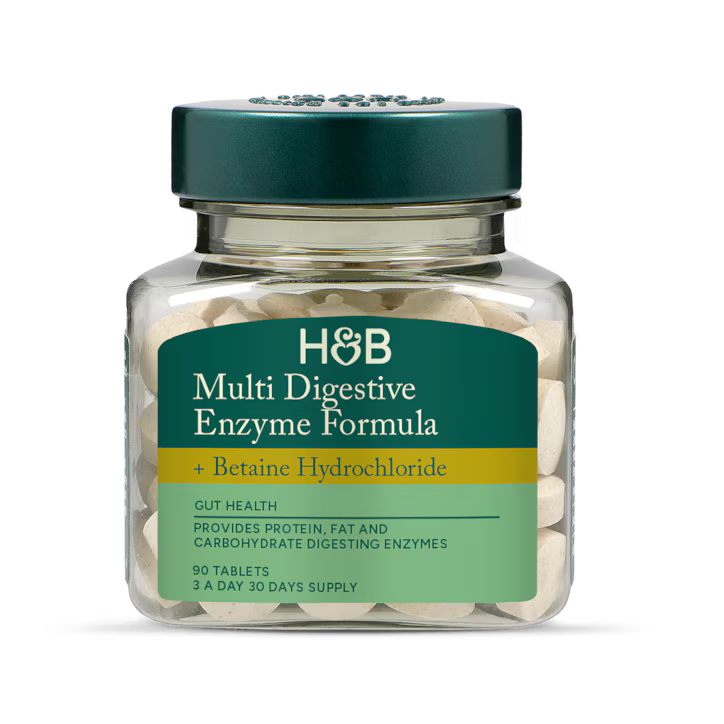 Holland & Barrett Fórmula Multienzimas Digestivas + Hidrocloruro de Betaína - 90 Comprimidos