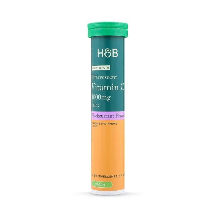 Holland & Barrett Vitamina C 1000mg y Zinc de Alta Resistencia con Sabor a Grosella Negra - 20 Comprimidos Efervescentes
