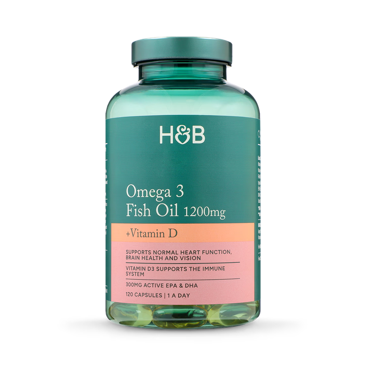 Holland & Barrett Aceite de Pescado Omega 3 de 1200 mg + Vitamina D - 120 Cápsulas