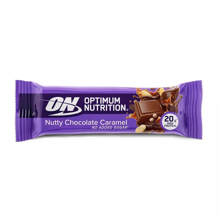 Optimum Nutrition Barrita de Proteínas Sabor Caramelo, Chocolate y Frutos Secos - 70 g