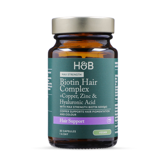 Holland & Barrett Complejo Capilar de Biotina + Cobre, Zinc y Ácido Hialurónico de Máxima Potencia - 30 Cápsulas