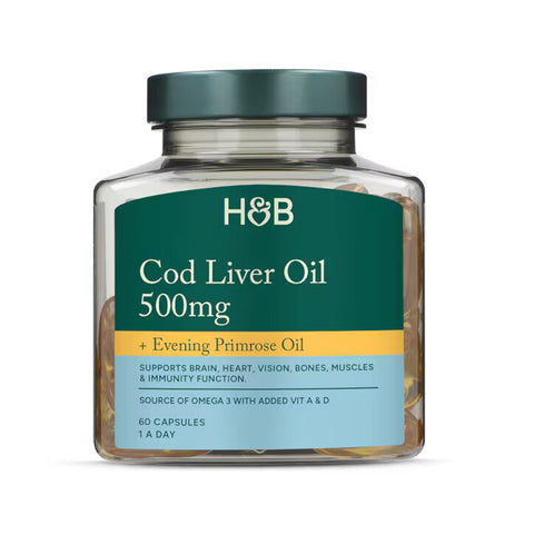 Holland & Barrett Aceite de Hígado de Bacalao 500mg + Aceite de Onagra