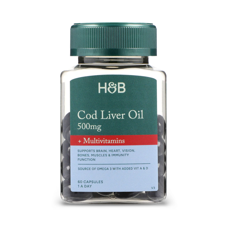 Holland & Barrett Aceite de Hígado de Bacalao 500mg y Multivitaminas - 60 cápsulas