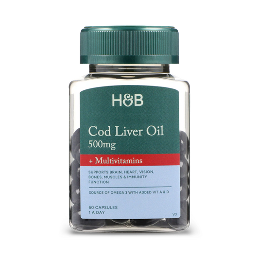 Holland & Barrett Aceite de Hígado de Bacalao 500mg y Multivitaminas - 60 cápsulas