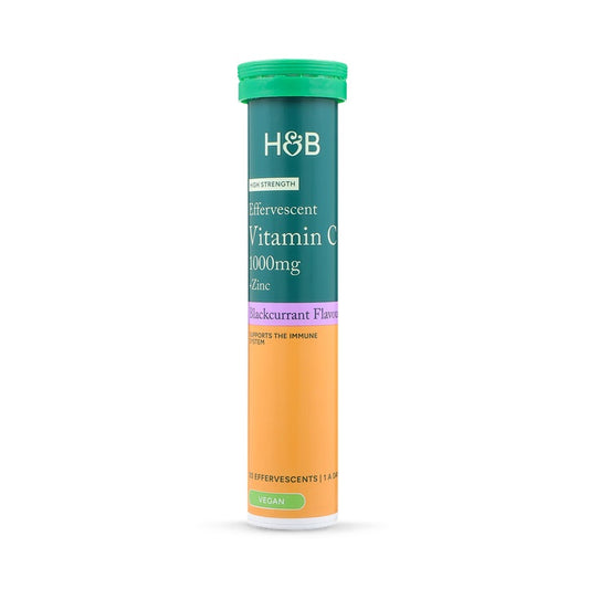 Holland & Barrett Vitamina C 1000mg y Zinc de Alta Resistencia con Sabor a Grosella Negra - 20 Comprimidos Efervescentes