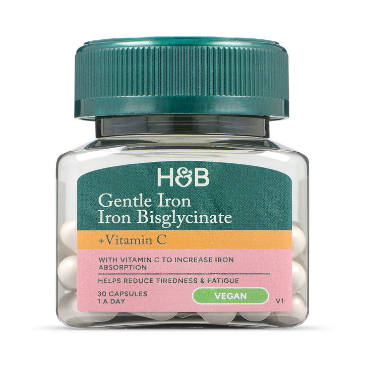 Holland & Barrett Hierro Suave 20mg, Bisglicinato de Hierro + Vitamina C - 30 Cápsulas