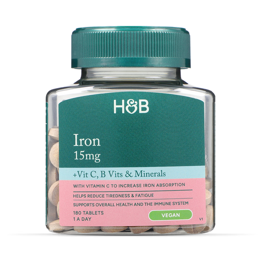 Holland & Barrett Hierro 15mg + Vitamina C, B y Minerales - 180 Comprimidos
