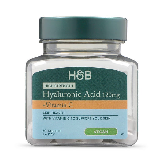 Holland & Barrett Ácido Hialurónico 120mg Alta Potencia + Vitamina C - 30 Comprimidos