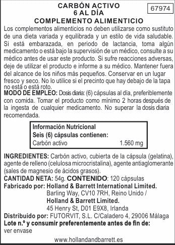 Holland & Barrett Carbón Activo - 120 Cápsulas
